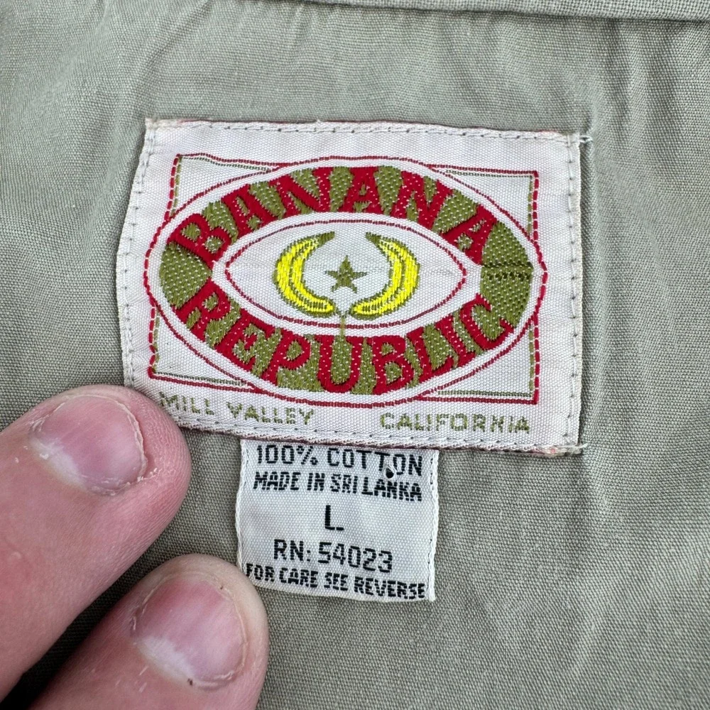 Vintage 80s Banana Republic Safari Vest‎ Mens L Khaki Tan Multi Pocket Utility